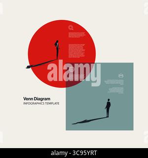 Venn Diagram Infographic Template with Square and Circle Minimal Illustration. Editable eps10 Vector. Stock Vector