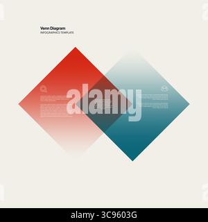 Venn Diagram Infographic Template with Square Shape. Editable eps10 Vector Illustration. Stock Vector