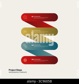 Project Steps Vertical Infographic Template with Colorful Rounded Shapes. Editable eps10 Vector. Stock Vector
