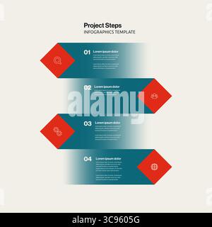 Project Steps Infographic Template with Square Shapes. Editable eps10 Vector Illustration Stock Vector