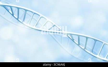 White DNA helix strand structure on blue gradient background for scientific research presentations. Double spiral model with soft shadows and clean rendering. Medical genetics visualization asset. Stock Vector