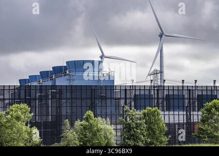 The Google Datacenter, cooling towers for server cooling, data centre in Eemshaven, on over 44 hectares, is being expanded, operated with electricity Stock Photo