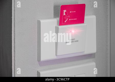 closeup hotel door keycard locking system, Smart Card with ic chip home security and electricity system Stock Photo