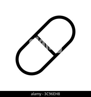 This image features a simple black and white icon of a capsule medication, ideal for representing health, wellness, and pharmaceutical themes in desig Stock Vector