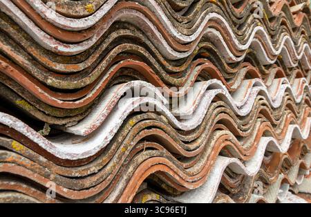 wavy ceramic roof tile sheets Vrgada Croatia Stock Photo