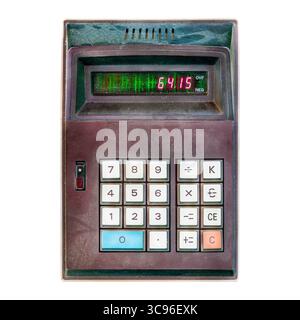 Vintage weathered digital calculator isolated on a white background Stock Photo