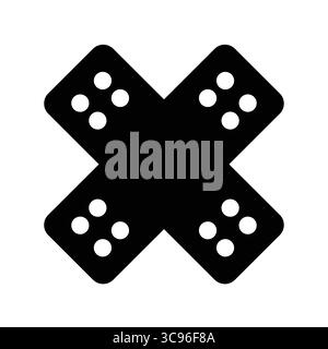 A minimalist graphic featuring a black silhouette of four dice arranged in an X pattern on a clean white background, perfect for game-related themes. Stock Vector