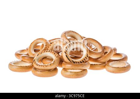 Ring Shaped Bread Rolls Bagels Baranka from Russia Isolated on White Background. Stock Photo
