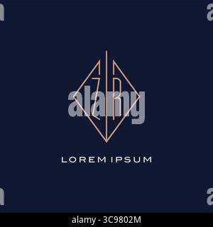 Monogram ZR logo with diamond rhombus style luxury modern logo design vector graphic Stock Vector