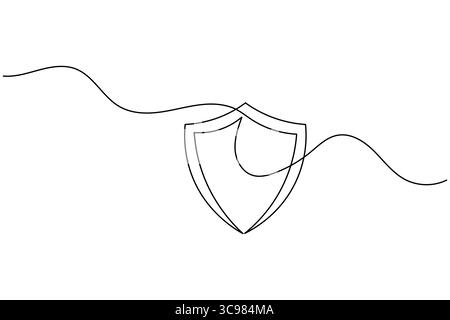 Continuous one line drawing of security shield with a padlock. Symbol for protection, privacy, and cybersecurity Stock Vector