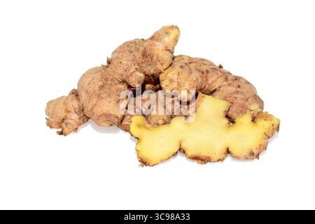 Fresh Ginger ( Zingiber officinale ) isolated on white background Stock Photo
