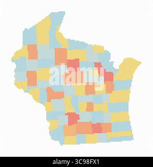 Wisconsin dotted map. Digital style map of the state on a white background. Wisconsin shape with circle dots. Colored dots style. Small-sized circles. Stock Vector