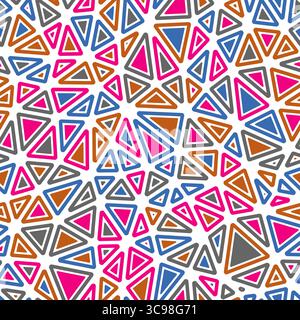 Geometric template background. Rounded solid shapes in frames. Medium triangle size. Multicolored style. Repeatable pattern. Modern vector tiles. Stock Vector