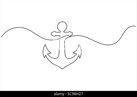 Ship Anchor icon continuous one line drawing style vector illustration on white background Stock Vector