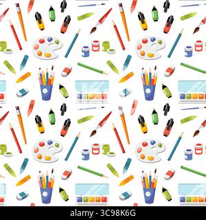 Painting and drawing seamless pattern. Back to school concept. Cartoon vector texture. Fine arts artistic School elements texture. Art Study textile design Stock Vector