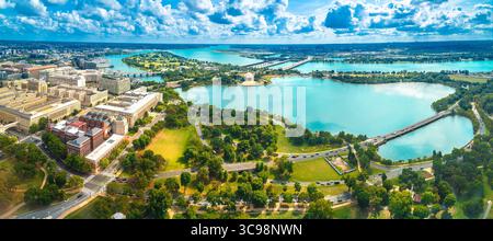 Majestic Potomac river in Washington DC aerial panorama, capital of USA Stock Photo