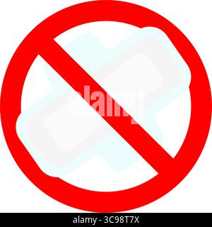 Prohibition throw pad in toilet, forbidden throw pad, toilet bathroom, flush sanitary, hygiene tampon disposal Stock Vector
