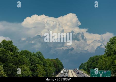 Kingsport, Tennessee4, USA - July 15, 2023:  Storm clouds develope near the I-81 and I-40 interchange. Stock Photo