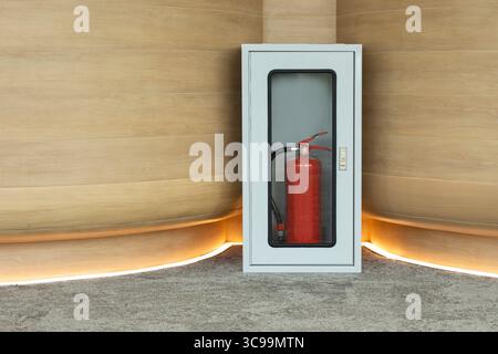 Fire extinguish equipment on the wall in an corridor. Stock Photo