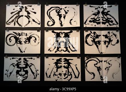 hanging ink blocks at the MOMA art museum in New York Stock Photo