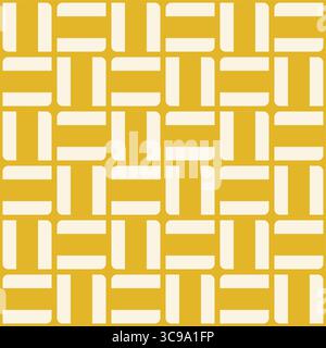 Minimal mustard seamless vector pattern with geometric rounded tile shapes in simple abstract layout. Vector illustration Stock Vector