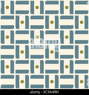 Modern geometric seamless vector pattern with rounded blue and olive elements in abstract tiled layout. Vector illustration Stock Vector