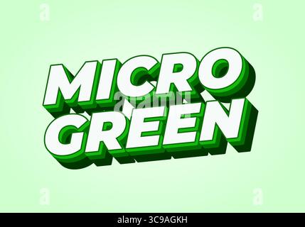 Stylized text reading MICRO GREEN in bold, 3D typography with a green color scheme on a light green background. Stock Vector
