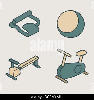 Minimalist vector icons of a rowing machine and a stationary exercise bike in muted tones. Stock Vector