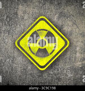 Radioactive sign on grey textured surface. Radiological pollution Stock Photo