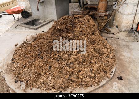 Agave pulp fibers after fermentation at an artisanal mezcal distillery ...