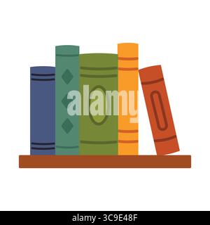 A shelf with colorful books. Vector illustration in flat style. Stock Vector