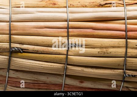 Bamboo fence made of bamboo sticks, closeup, macro Stock Photo