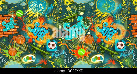 Seamless background street graffiti. hand drawing. Not AI, Vector illustration. Stock Vector