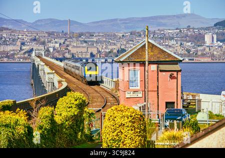 The Tay Bridge South signal box in Wormit is a traditional Victorian  railway building. Stock Photo