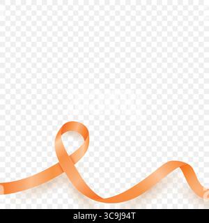 Vector 3d Realistic Orange Cancer Awareness Ribbon. Blank Square Banner with Isolated Symbol for Leukemia, Multiple Sclerosis, Kidney Cancer. Orange Stock Vector