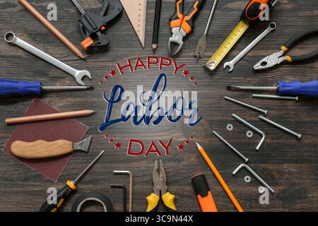Greeting card for USA Labor Day with construction tools Stock Photo