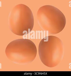 Set of four brown eggs in vector format using gradient mesh on warm background. Stock Vector