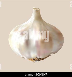 Highly detailed vector garlic bulb created with gradient mesh technique on beige background. Stock Vector