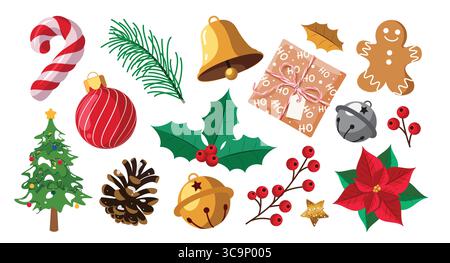 Christmas Design Elements Featuring Holiday Decor, Gifts, Sweets, and Winter Elements Vector illustration. Stock Vector