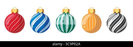 Printed and pattern flat baubles clip art with color red, blue, green, black and gold sphere bauble elements Stock Vector