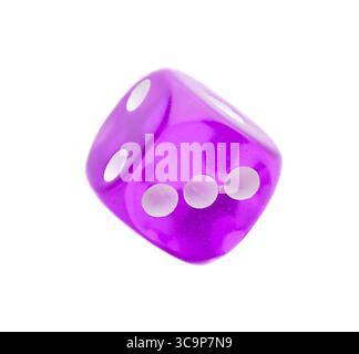 Purple game dice on white background Stock Photo