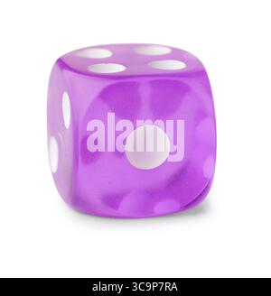 Purple game dice on white background Stock Photo
