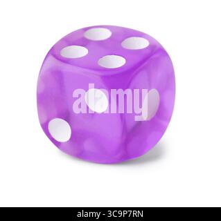 Purple game dice on white background Stock Photo