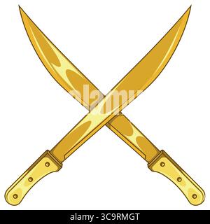 White weapon with metal blade, machetes for agricultural work, crossed machetes Stock Vector