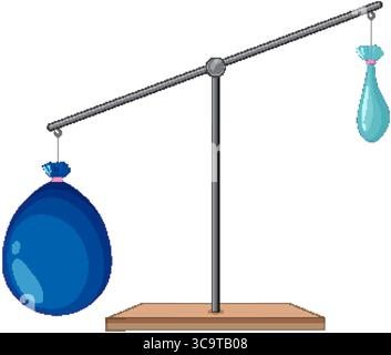 Vector illustration of a balance scale with two water balloons, showcasing weight contrast and equilibrium in a minimalist style Stock Vector