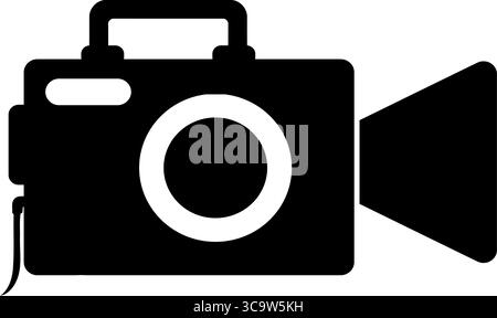 Professional video camera icon. Simple broadcast camcorder silhouette for filmmaking, studio production, and videography services. Stock Vector