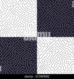 Black and white lines seamless Turing pattern set  Stock Vector