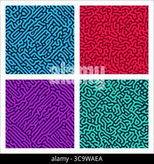 Vibrant colors on dark, seamless Turing pattern set. Hand drawn vector illustration Stock Vector