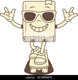 Comic childish book cartoon character skateboard rider vector illustration. Funky stylish teen minimalist textbook library literature reading educatio Stock Vector