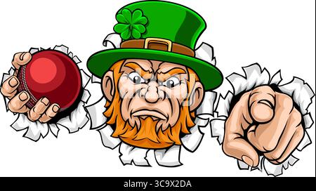 Leprechaun Celtic Irish Cricket Ball Sports Mascot Stock Vector